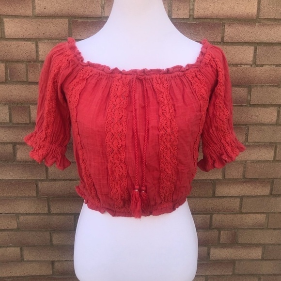 American Eagle Red Off Shoulder Boho Peasant Top – S/P - Picture 2 of 9